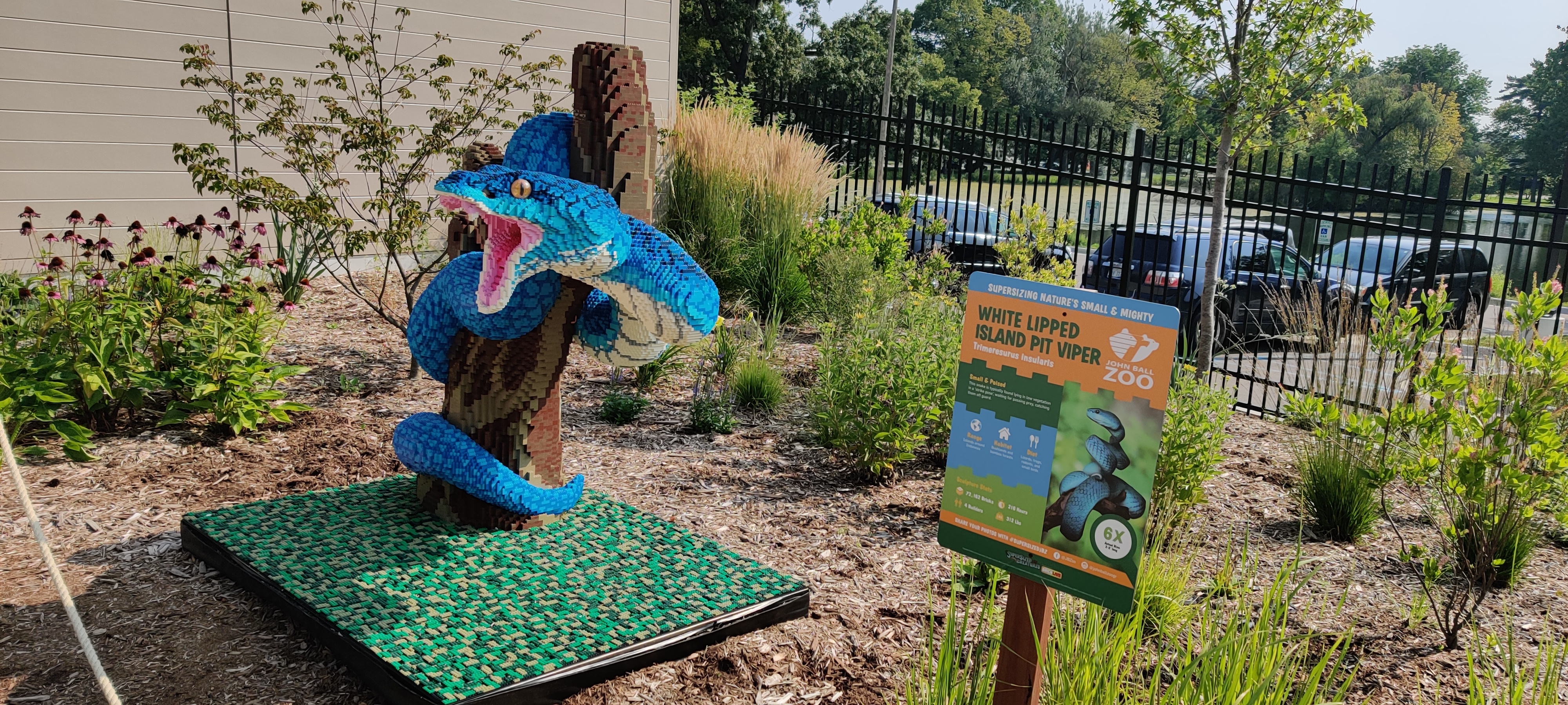 A white lipped island pit viper made from LEGO